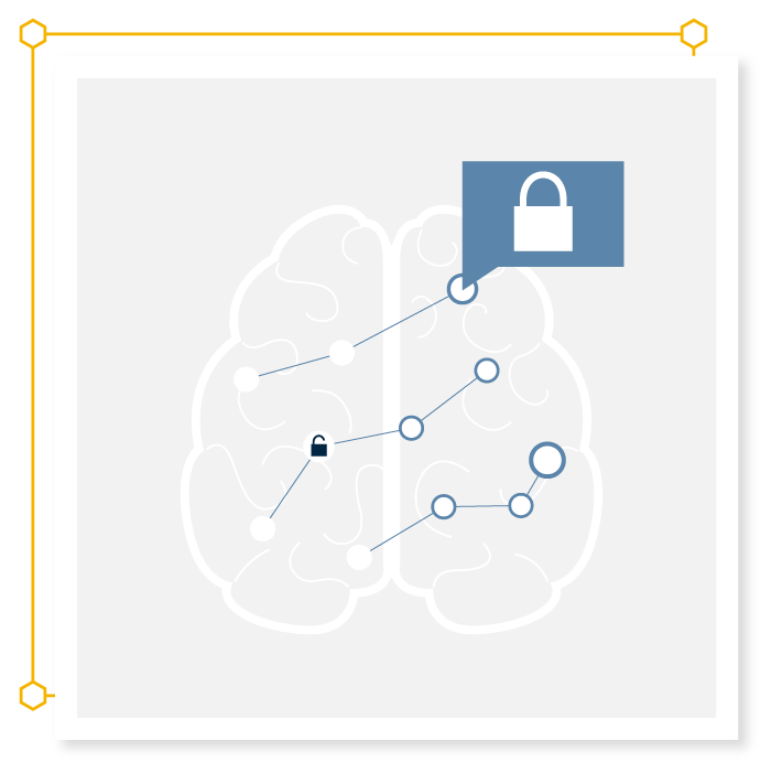 Illustration of connections in a brain and different padlocks.